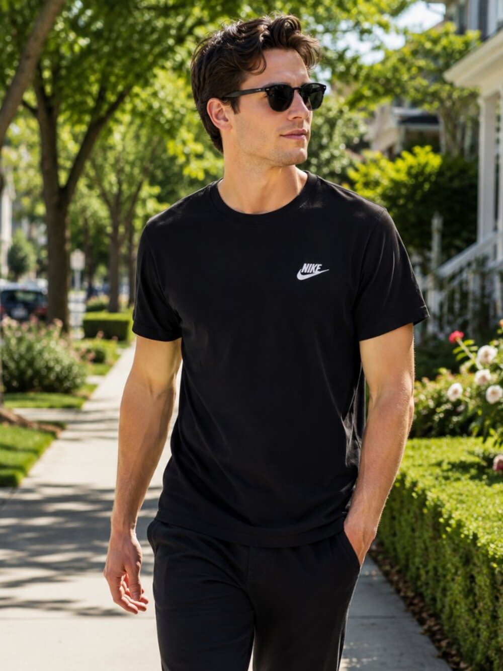 Nike Men's Black 100% Cotton Crew Neck Logo T-Shirt Size Medium